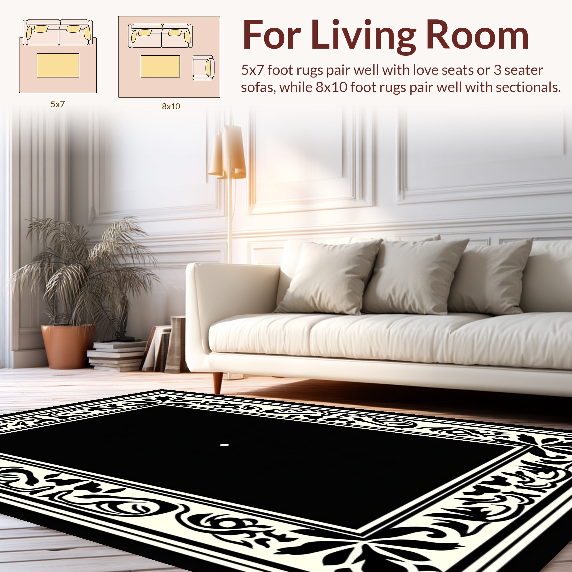 Classic Floral Border Decorative Design Rug