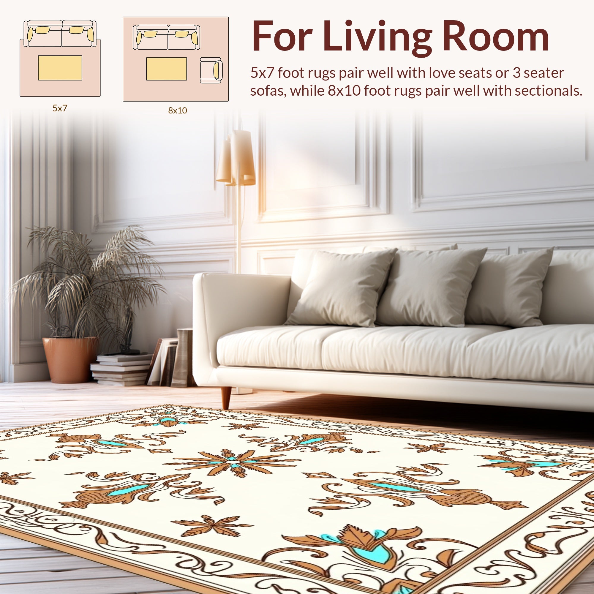 Ornate Floral Leaf Medallion Design Rug