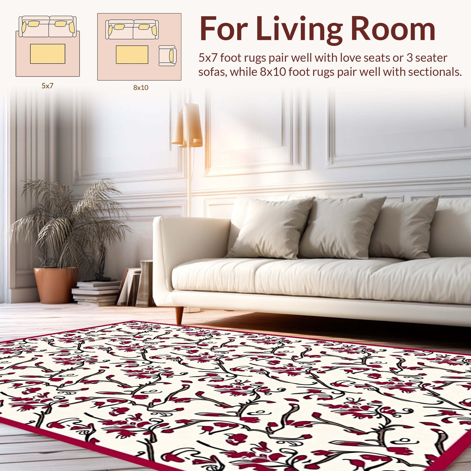 Floral Vine Pattern with Dark Red Rug