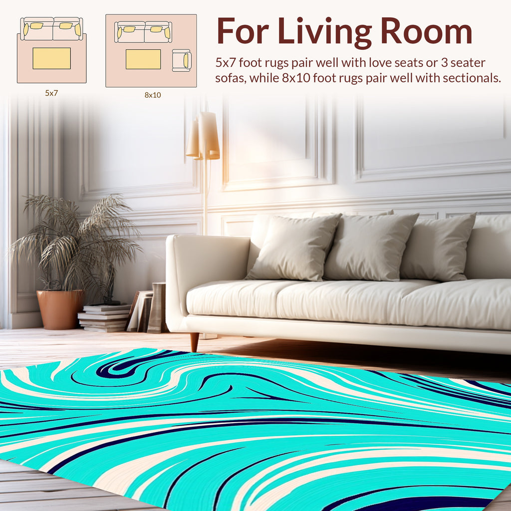 Aqua Cream Navy Swirl Design Rug