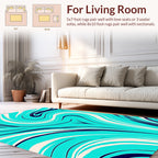 Aqua Cream Navy Swirl Design Rug