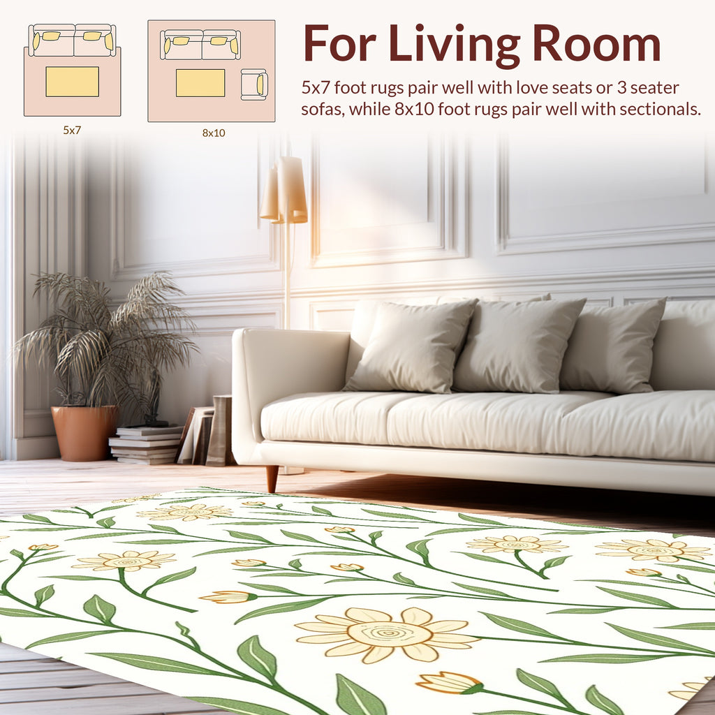 Delicate Floral Botanical Pattern Rug