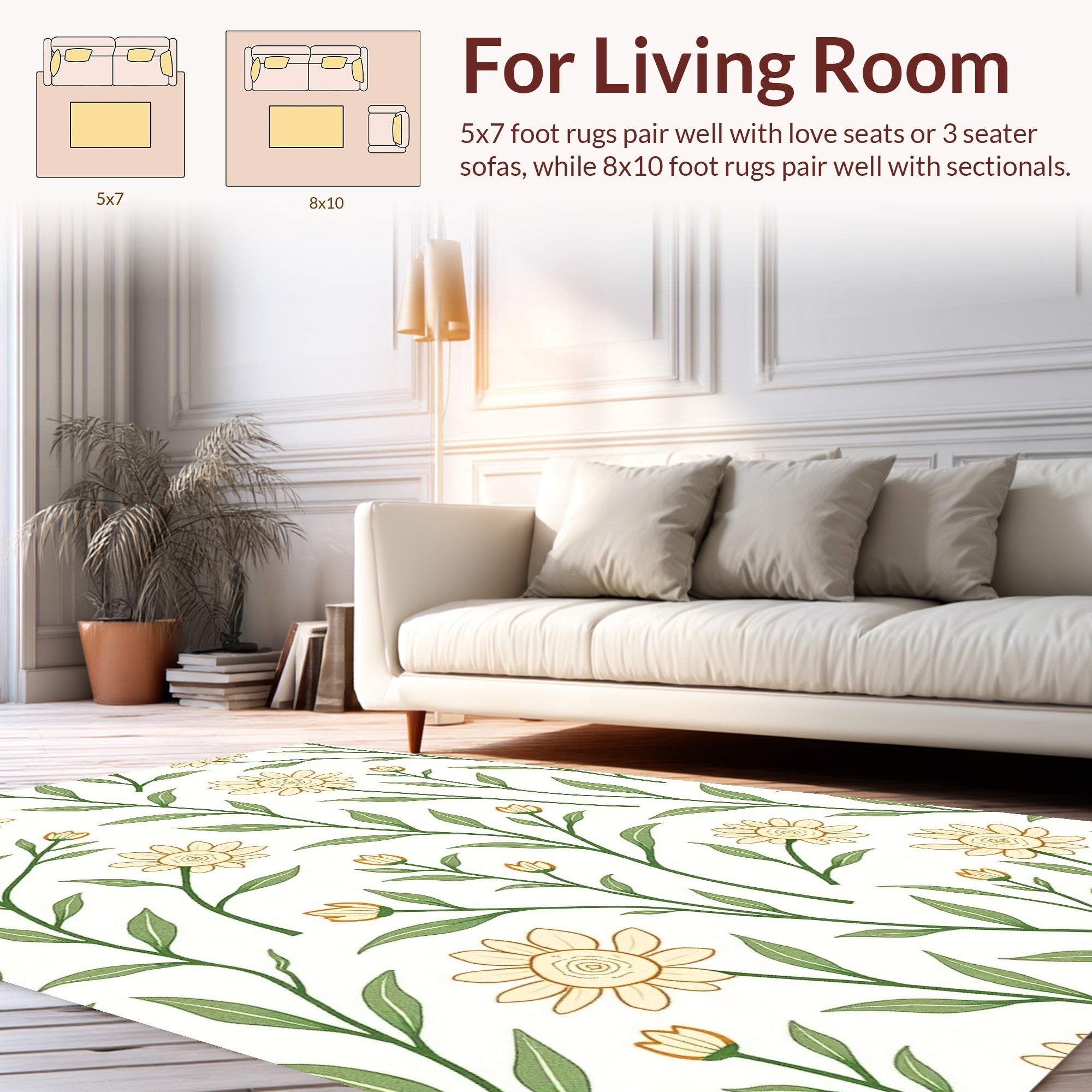Delicate Floral Botanical Pattern Rug