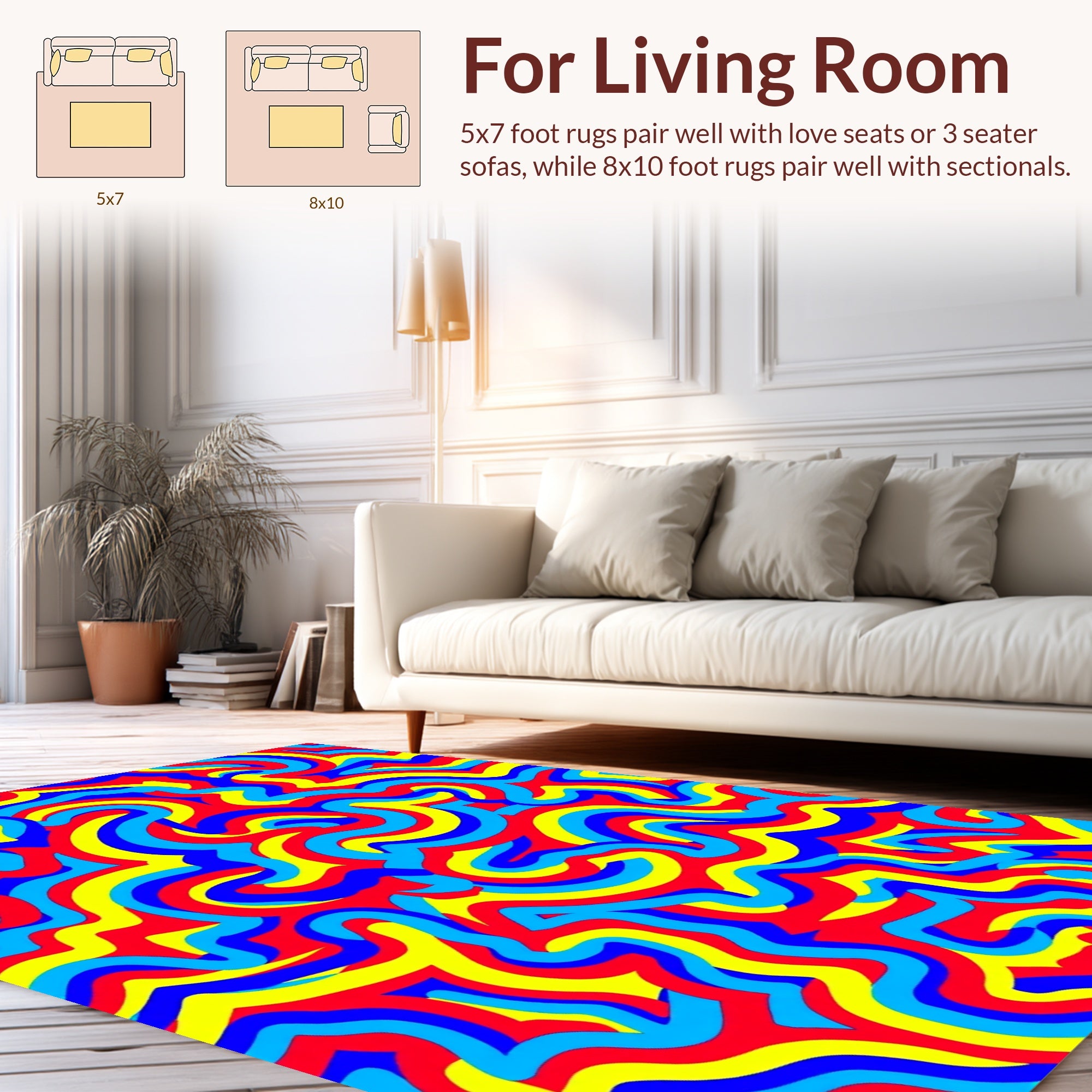 Bright 3 Color Swirl Abstract Pattern Rug
