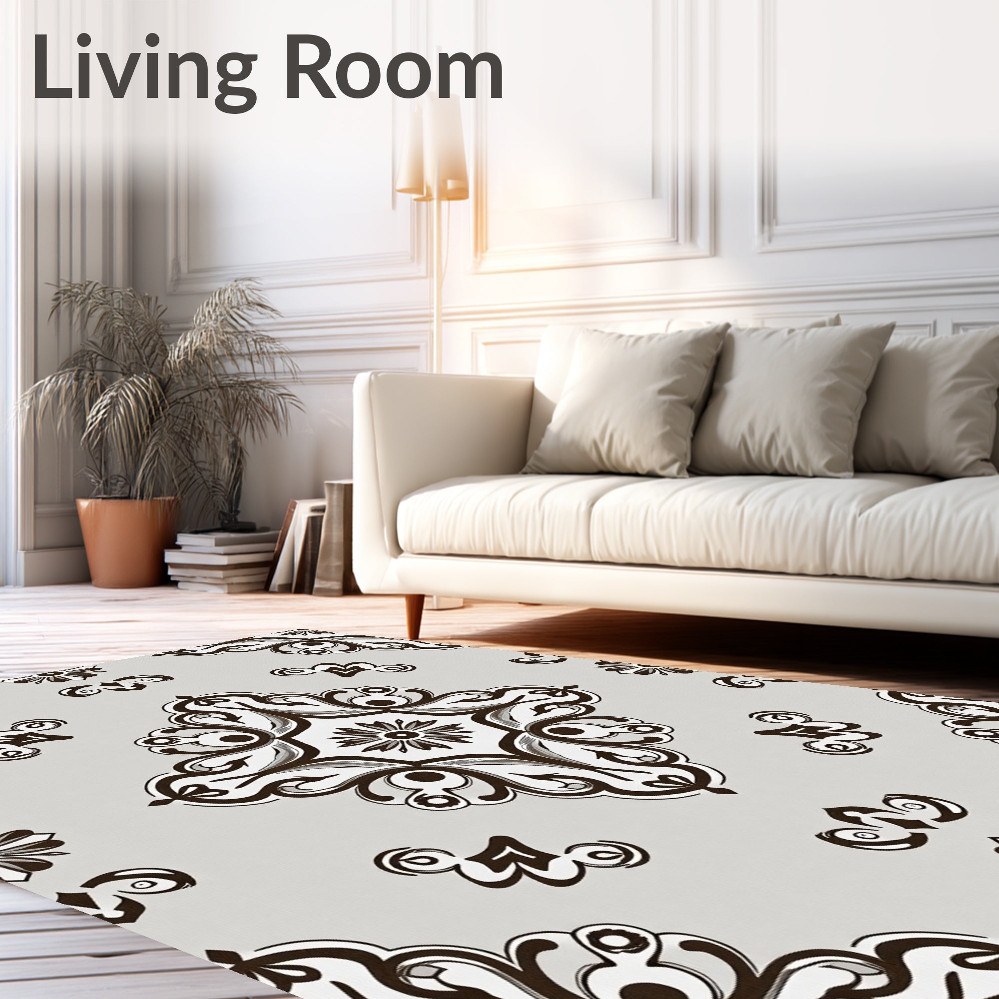 V intage Scrollwork Floral Crest Design Rug