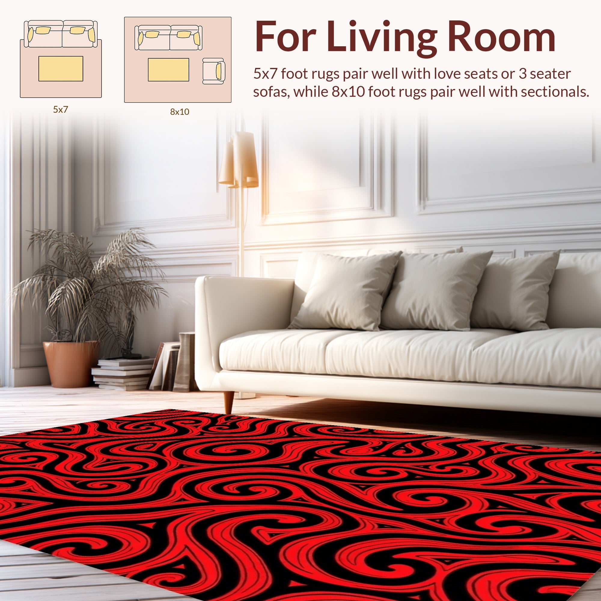 Red Swirl Abstract Lines Rug