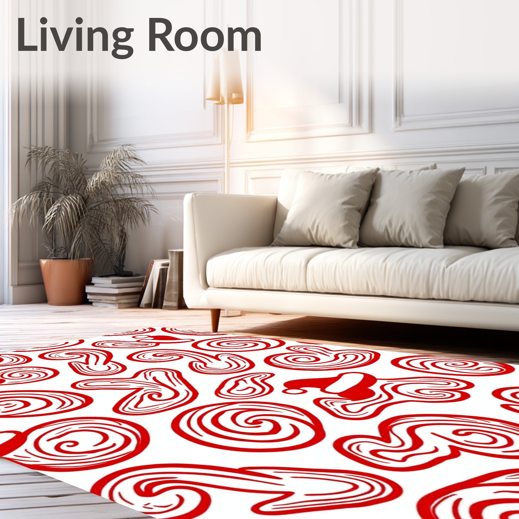 Red Holiday Swirls and Santa Hats Rug