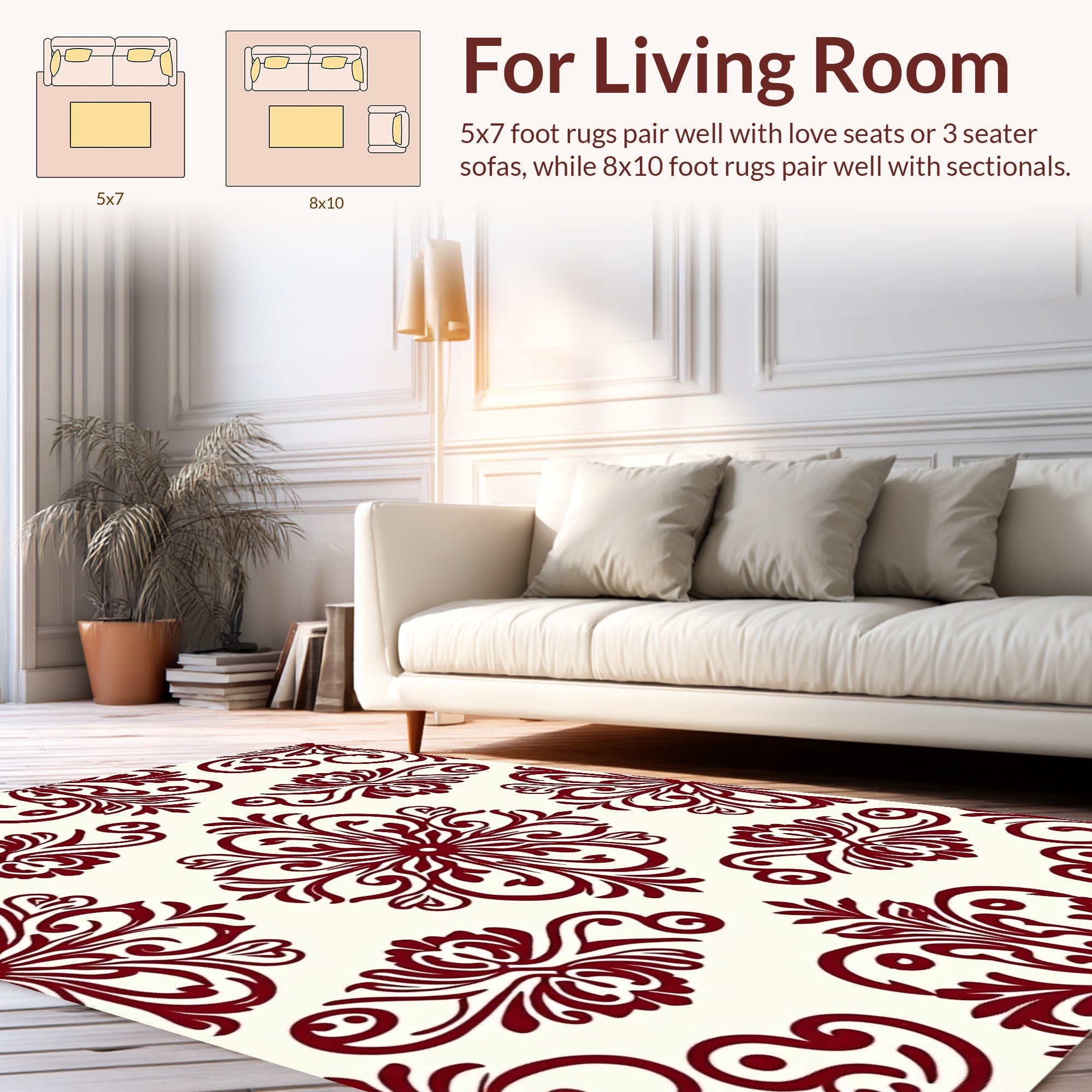 Deep Red Floral Swirl Pattern Rug