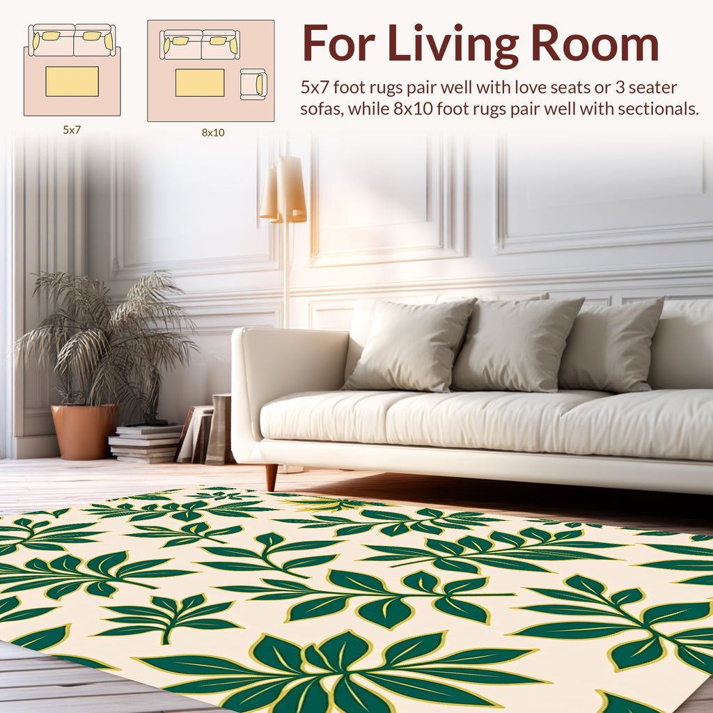 Dark Green Leaf Pattern Rug
