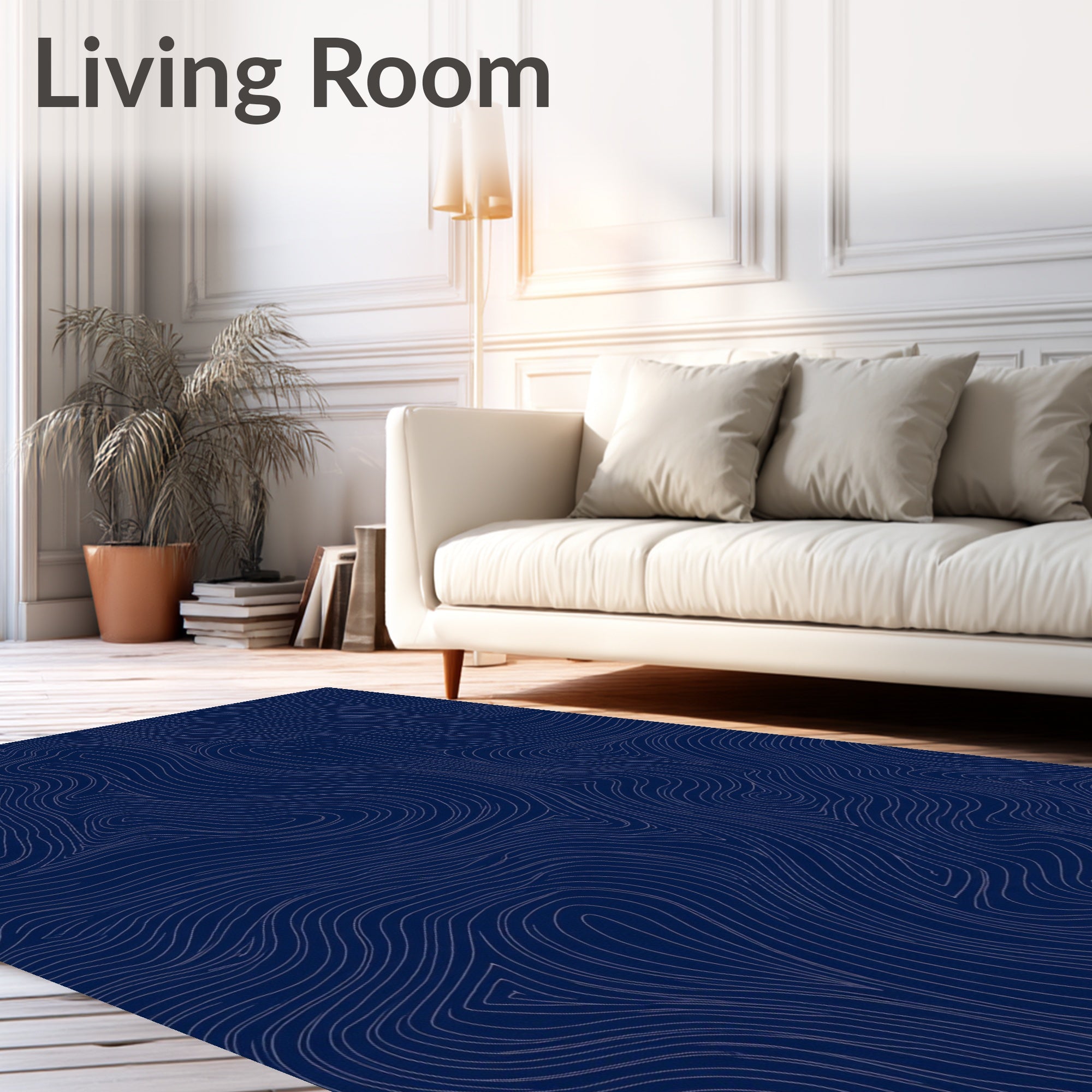 Navy Blue Swirling Topographic Lines Rug