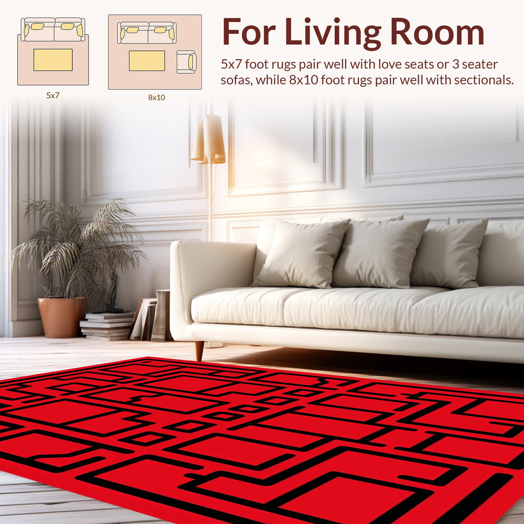Bold Red Geometric Maze Design Rug