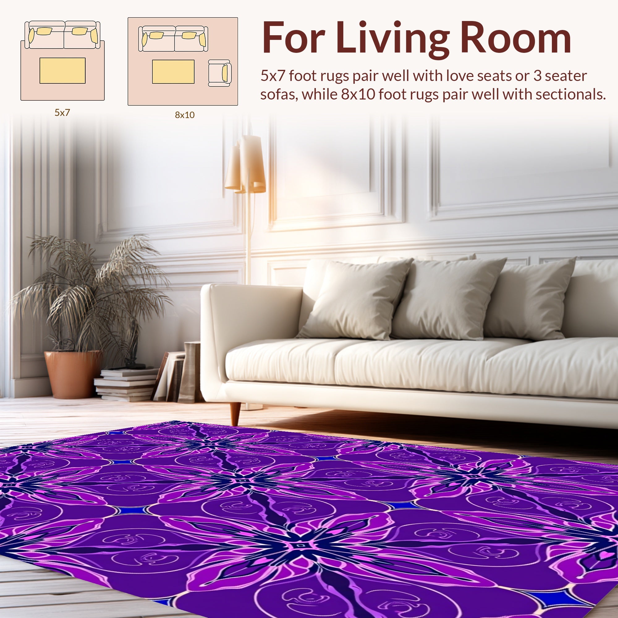 Ornate Purple Floral Geometric Pattern Rug