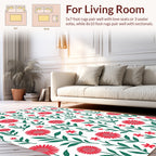 Red Daisy Garden Floral Pattern Rug