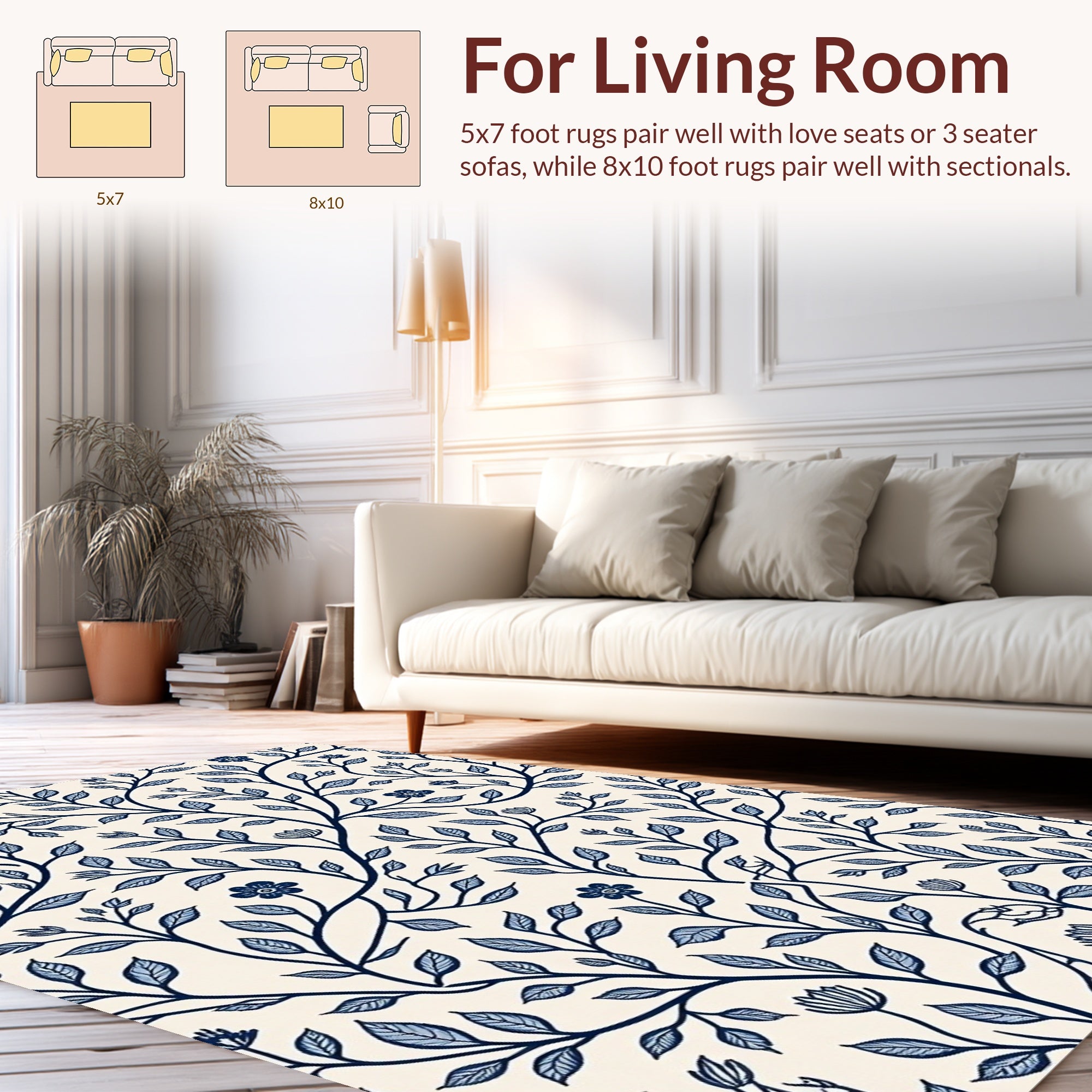 Vintage Navy Floral Vines Rug
