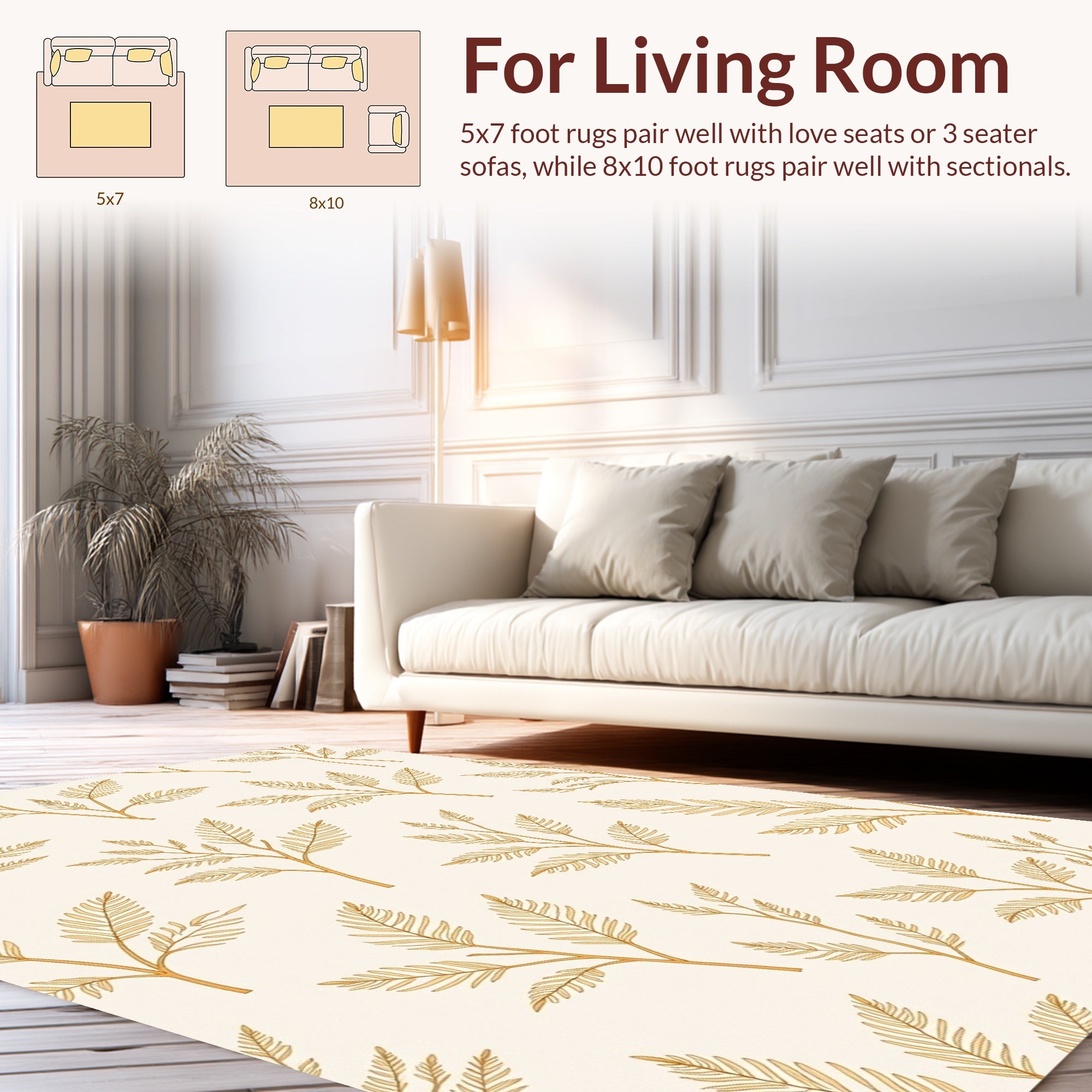 Golden Leaf Branch Pattern Design Rug