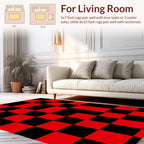 Bold Red Black Checkerboard Pattern Rug
