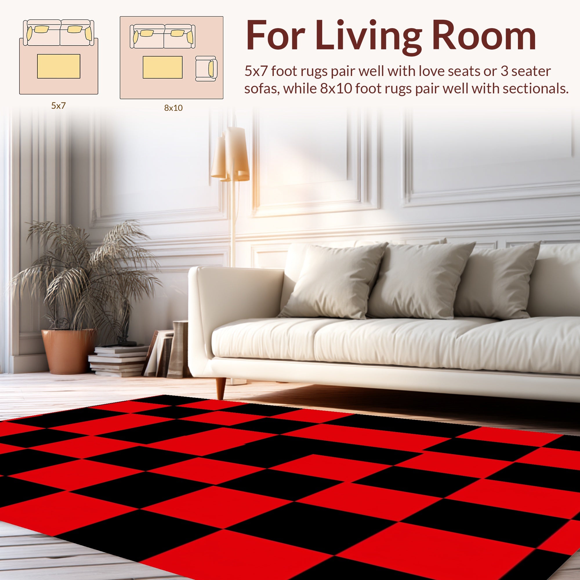 Bold Red Black Checkerboard Pattern Rug