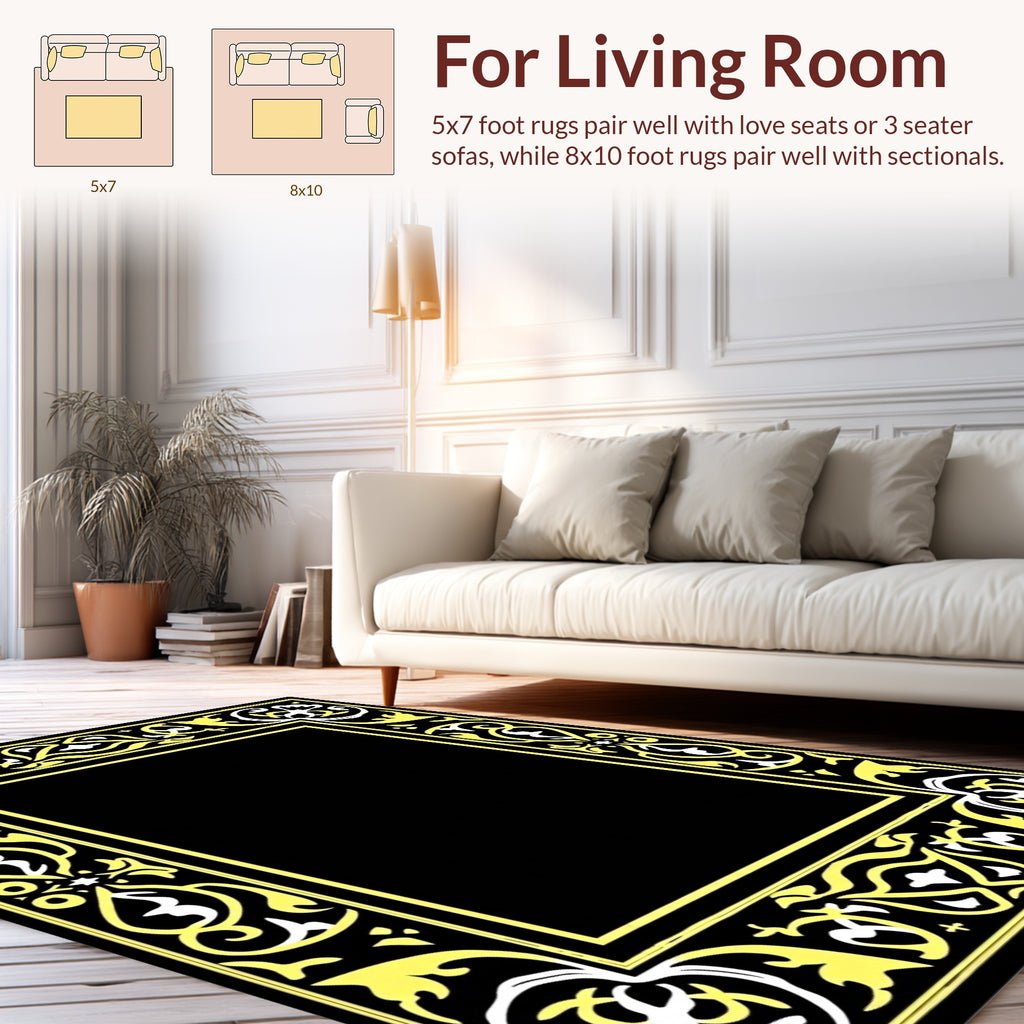 Elegant Yellow and White Floral Border Rug