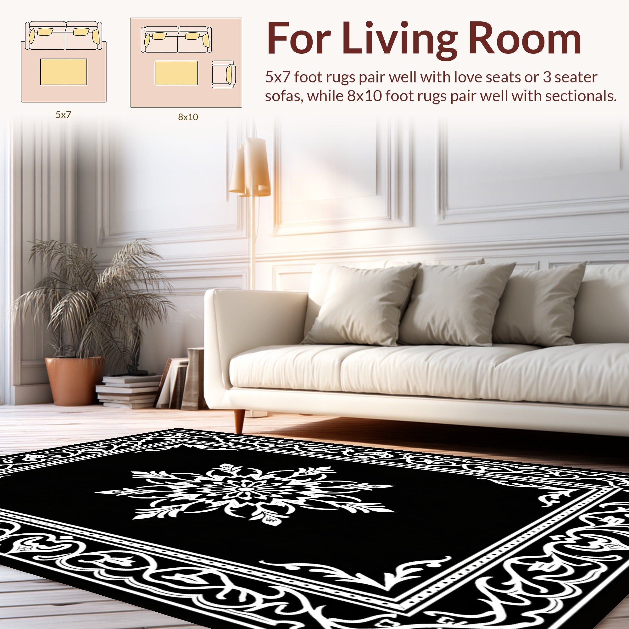 Elegant White Mandala Border Design Rug
