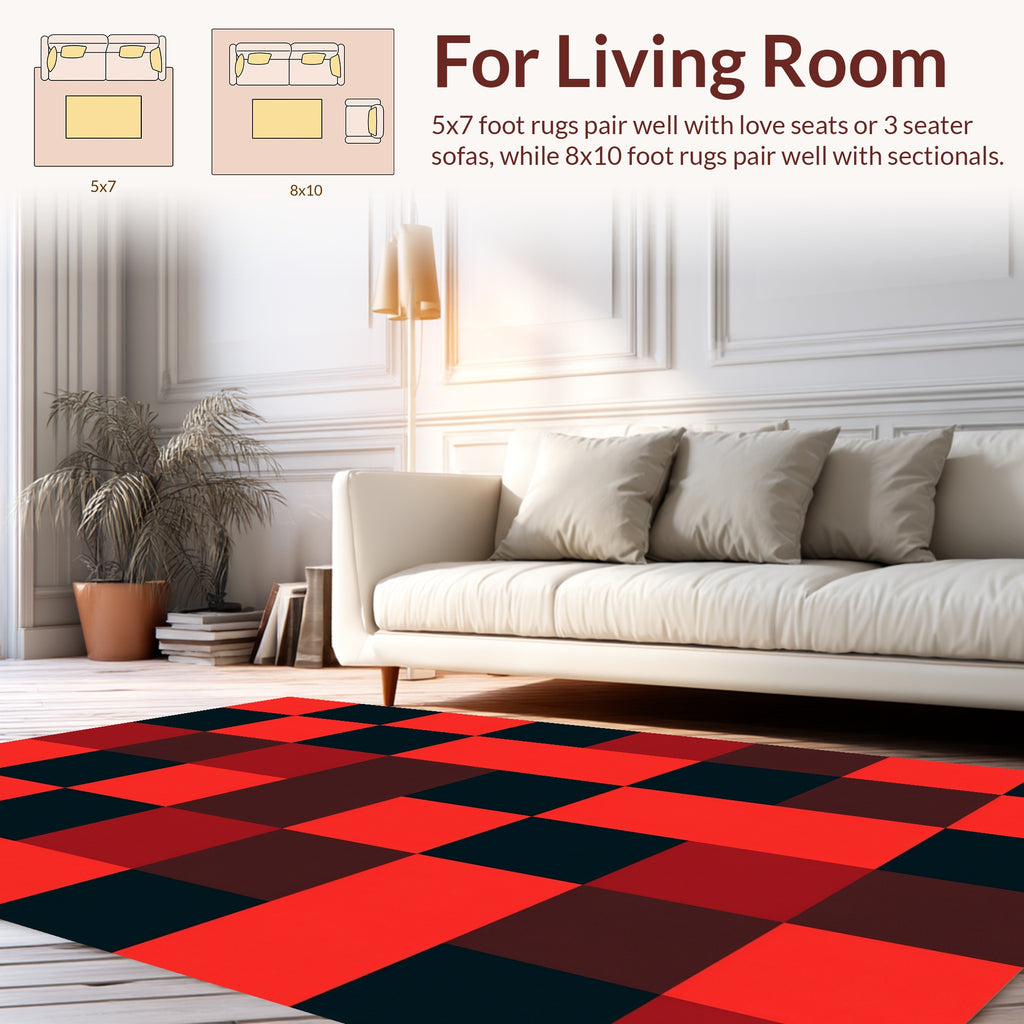 Red Black Checkered Design Rug