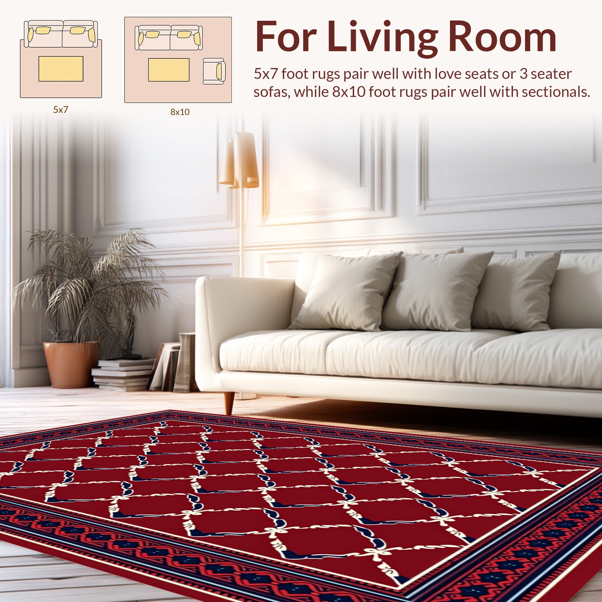 Classic Lattice Burgundy With Blue Trim Rug