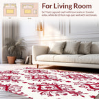 Red Damask Scrollwork Floral Pattern Rug
