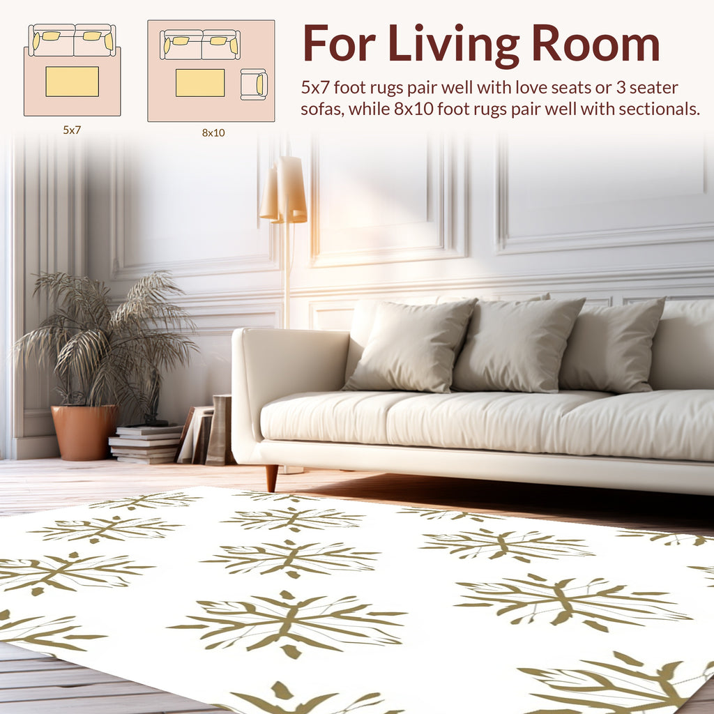 Gold Snowflake Patterned Elegant Design Rug