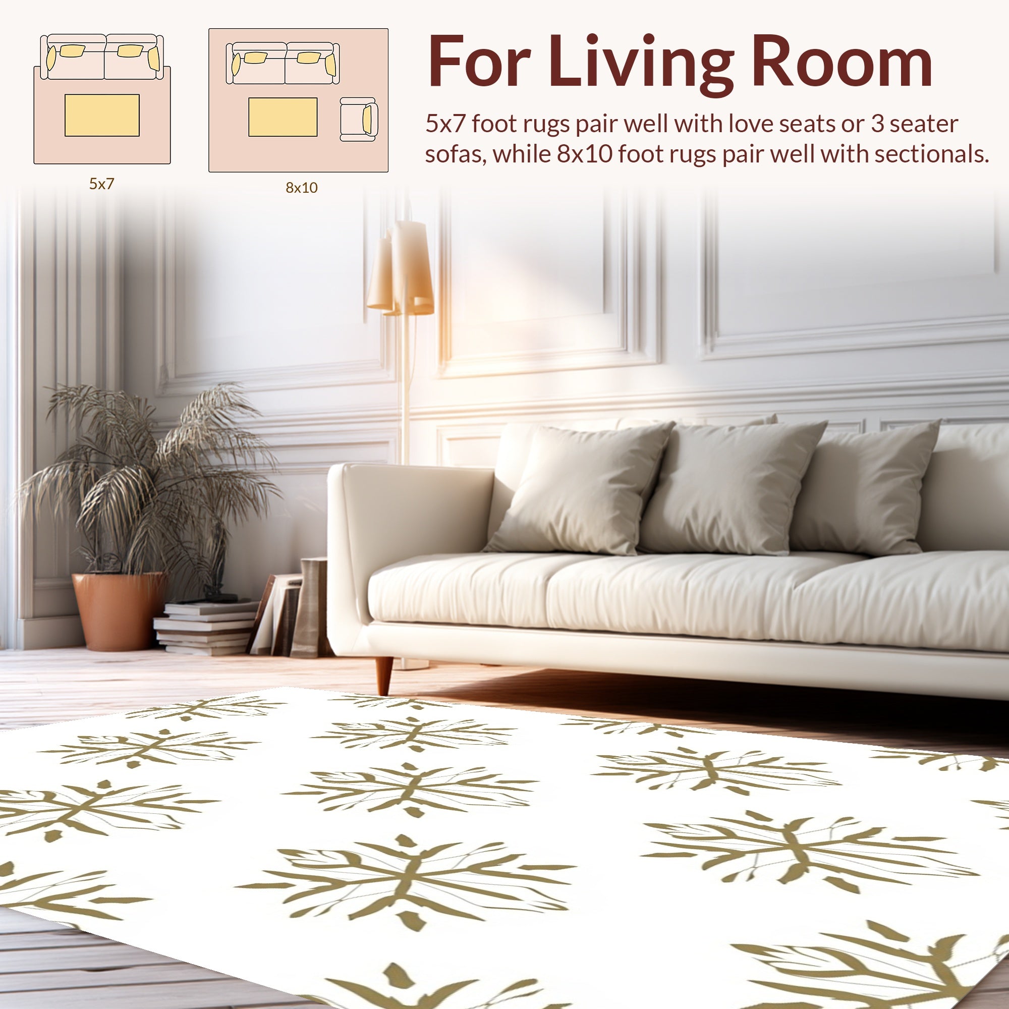 Gold Snowflake Patterned Elegant Design Rug