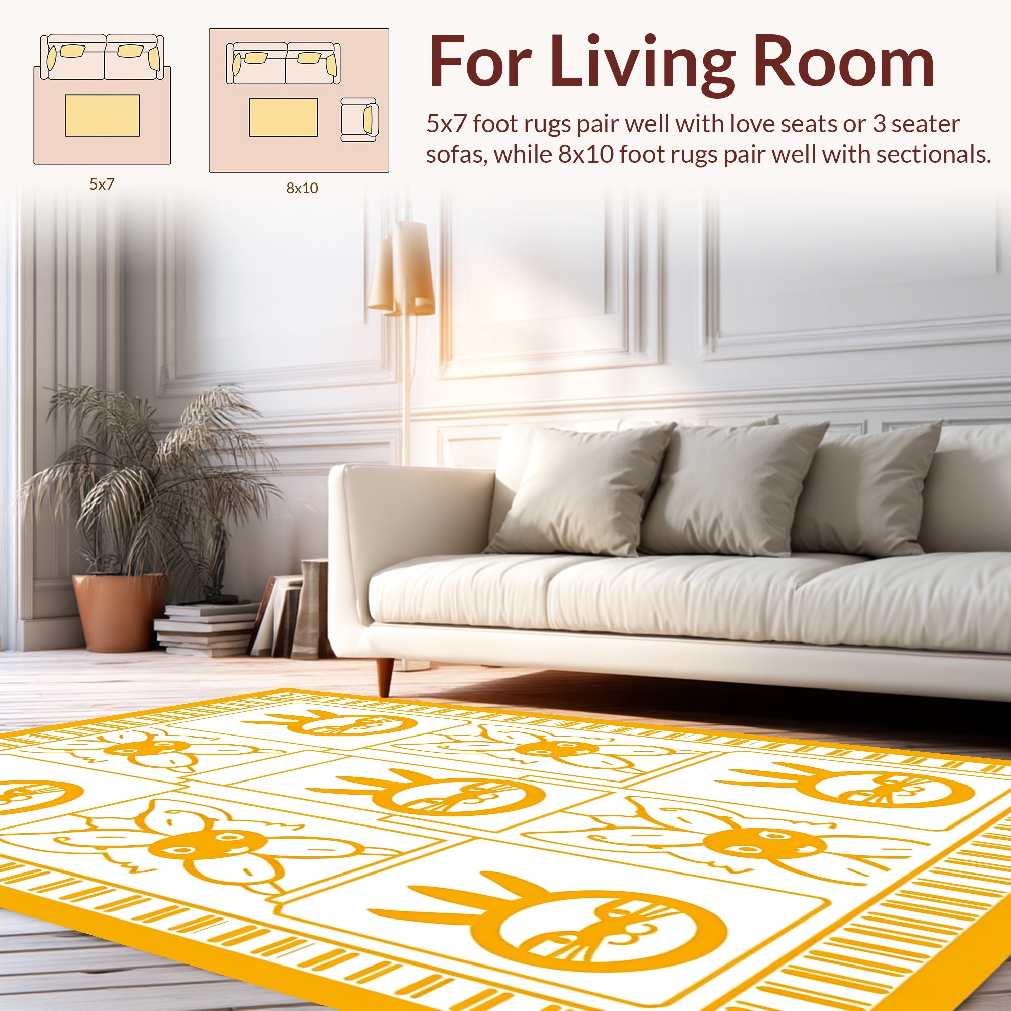 Whimsical Yellow Bunny Grid Design Rug