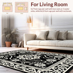 Black White Floral Scrollwork Medina Rug
