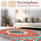 Coral Teal Floral Medallion Tribal Rug