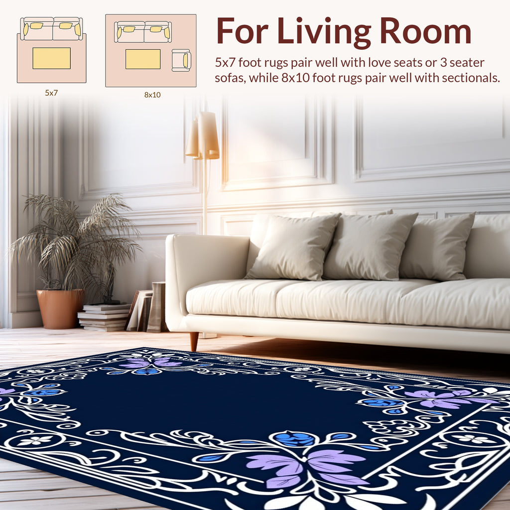 Floral Scrollwork Blue Lavender Accent Rug