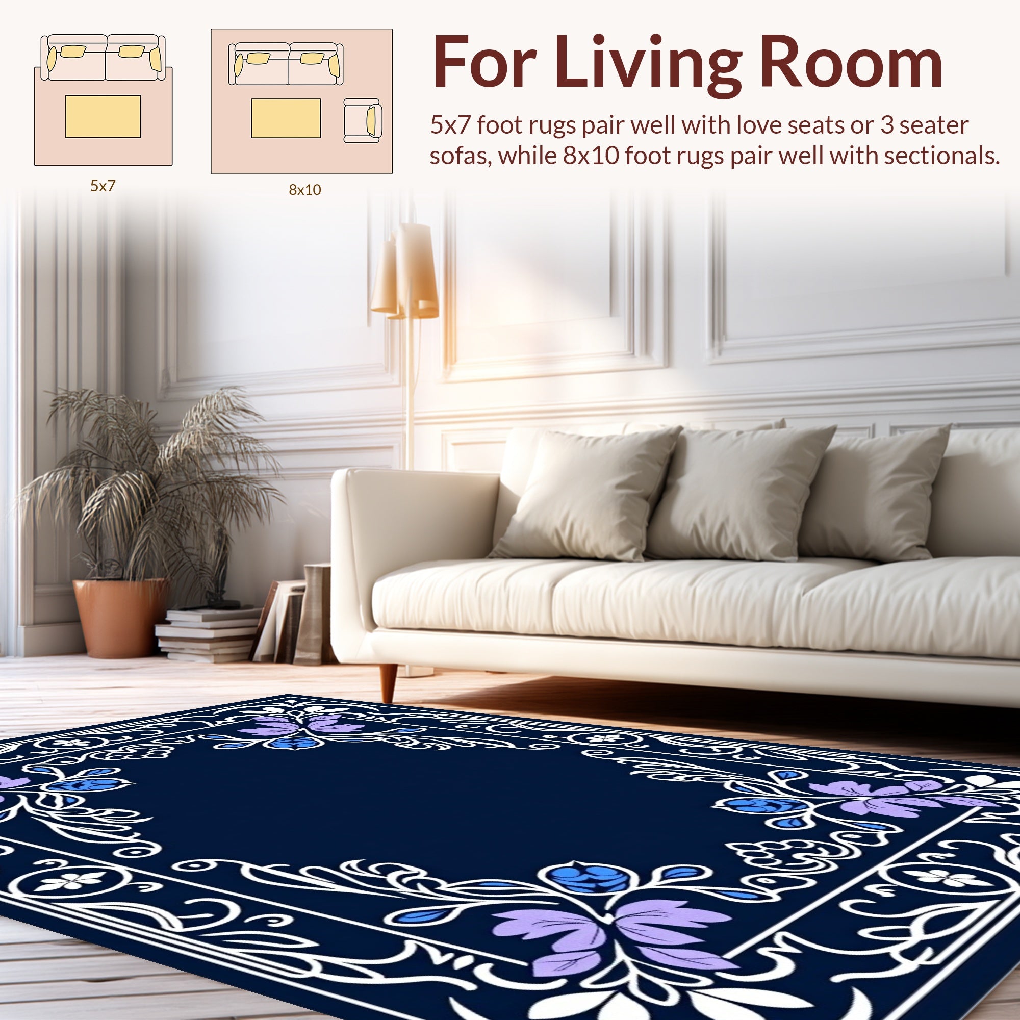 Floral Scrollwork Blue Lavender Accent Rug