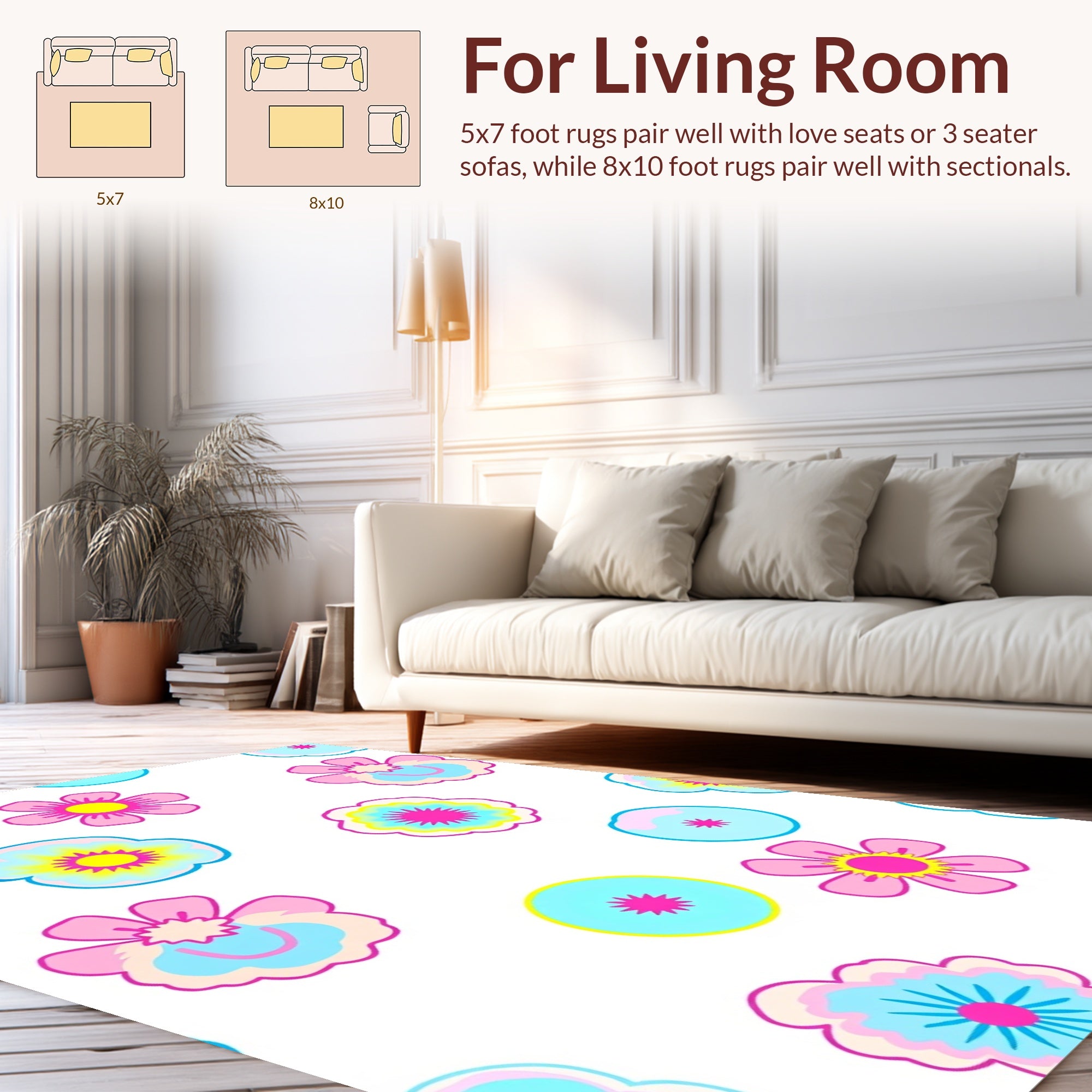 Bright Floral Pattern with Pink Blue Hues Rug