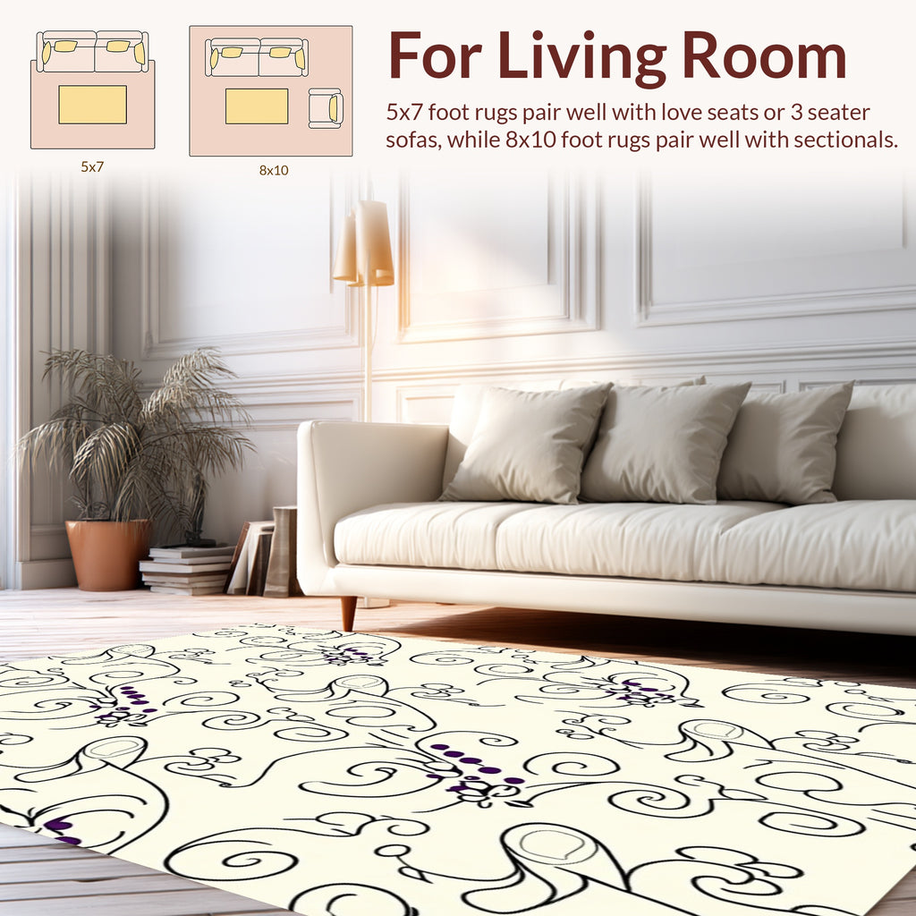 Elegant Black Vine Foliage Pattern Rug