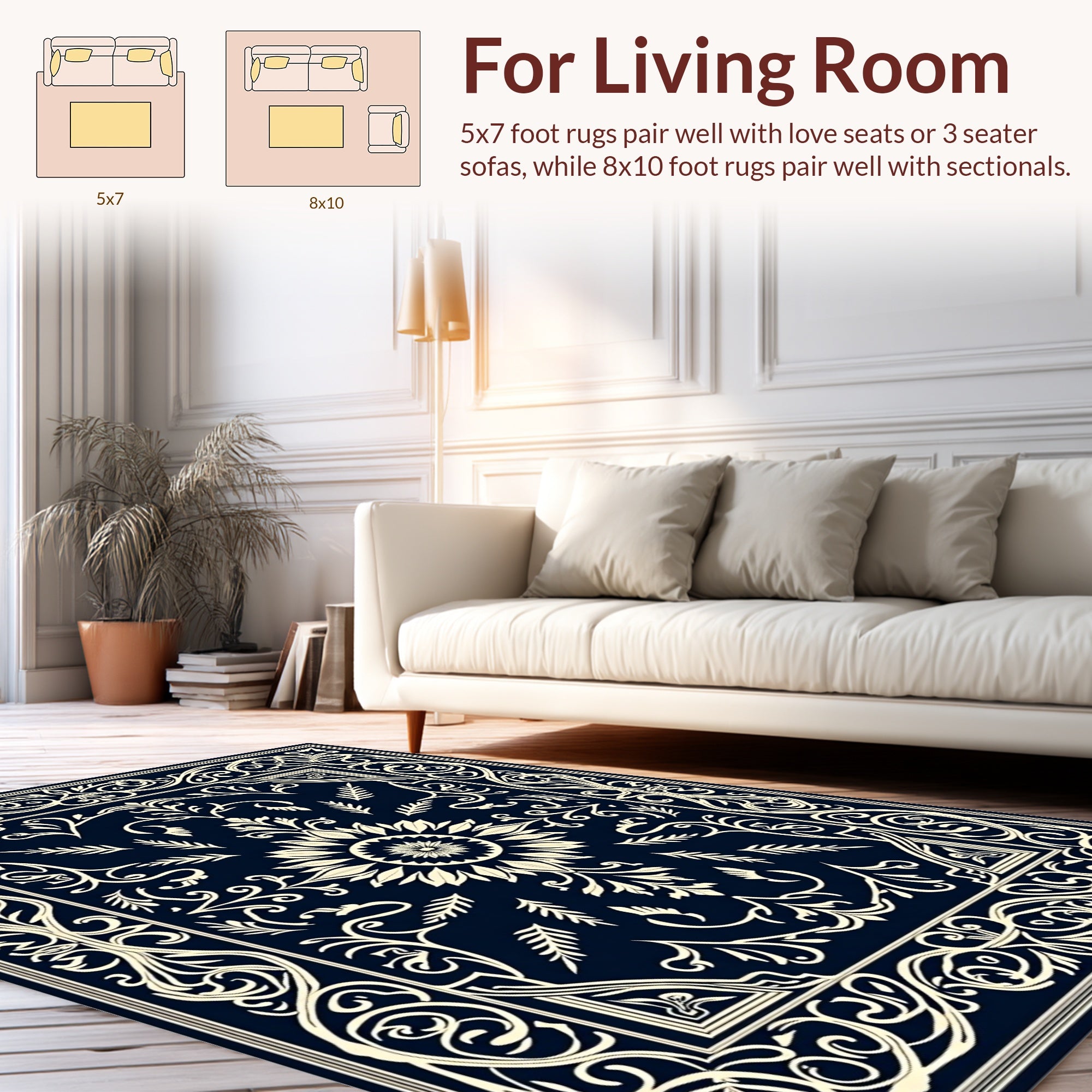 Intricate Floral Cream Border Pattern Rug