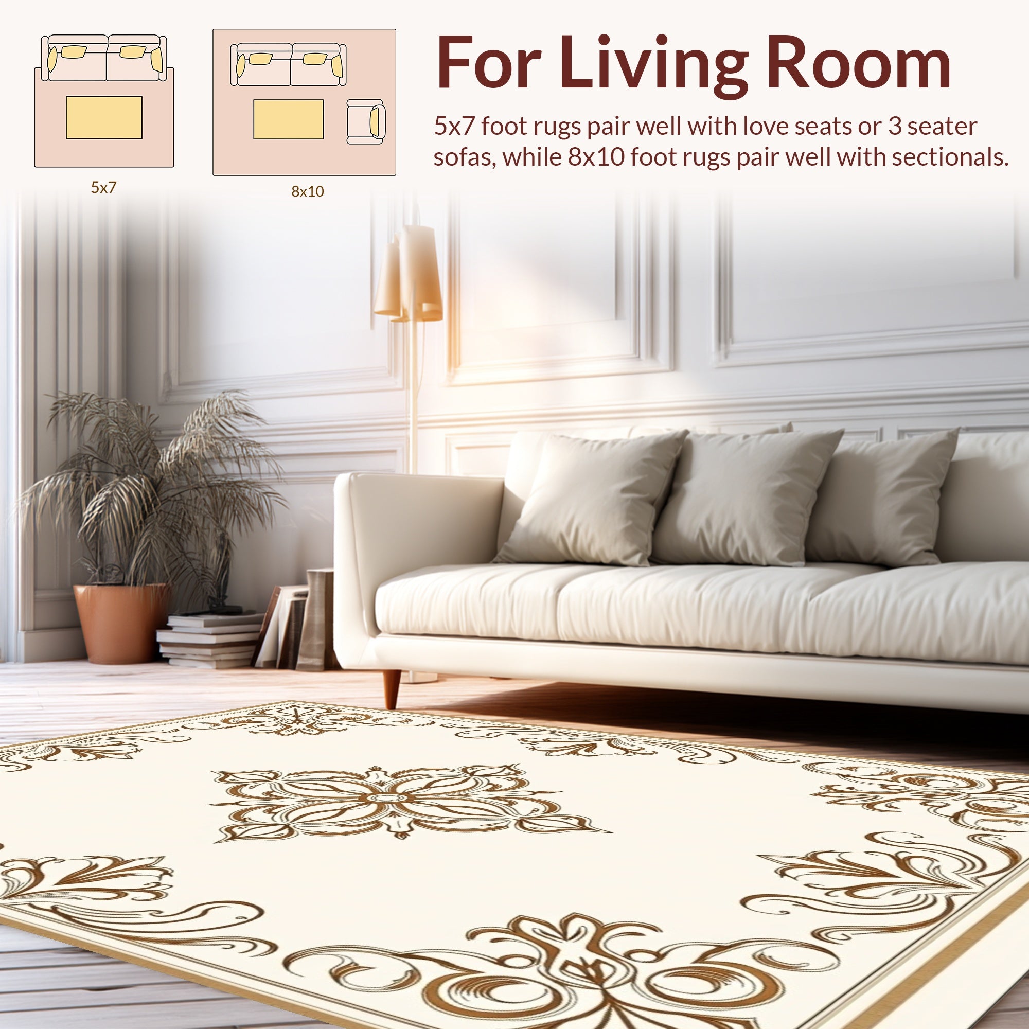 Elegant Brown Scrollwork With Center Medallion Rug