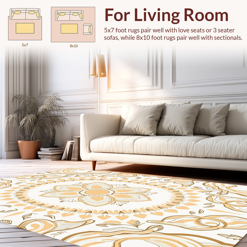 Golden Mandala Arabesque Pattern Rug
