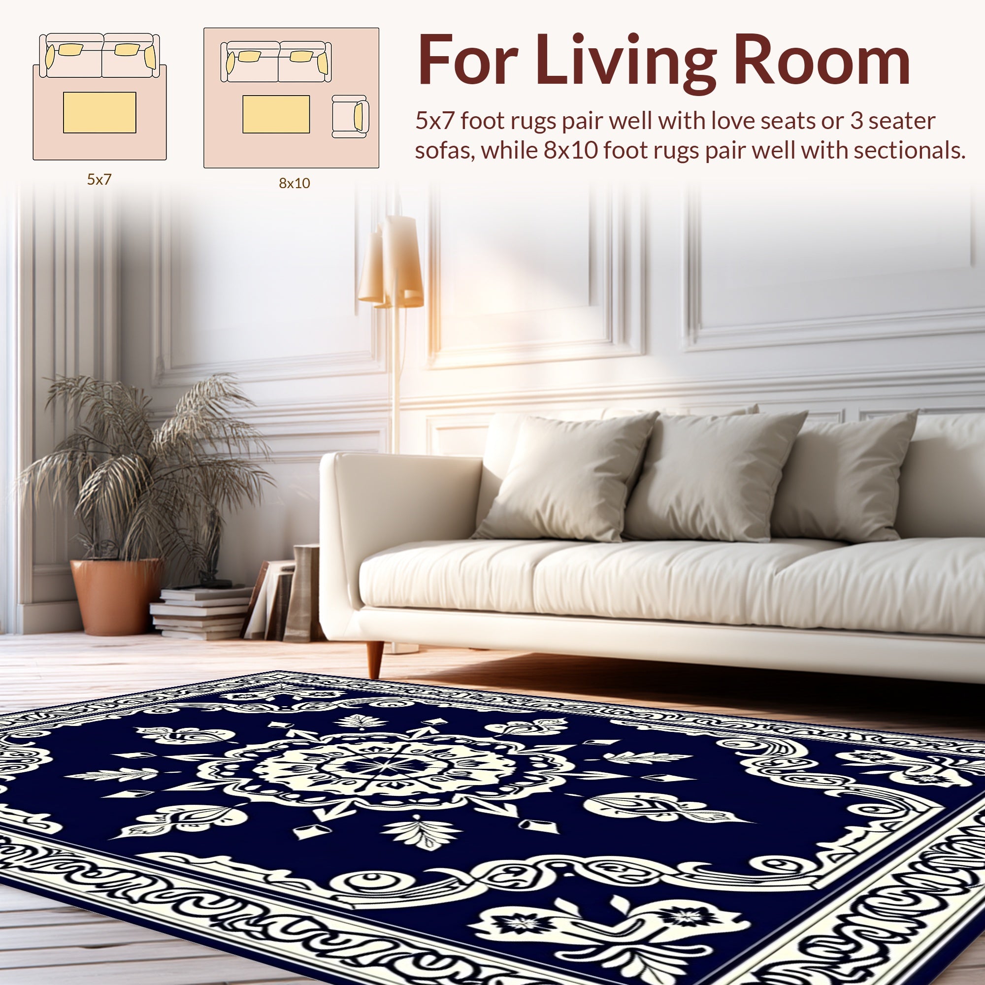Dark Blue Floral Mandala Design Rug