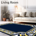 Ornate Yellow Grey Floral Border Rug