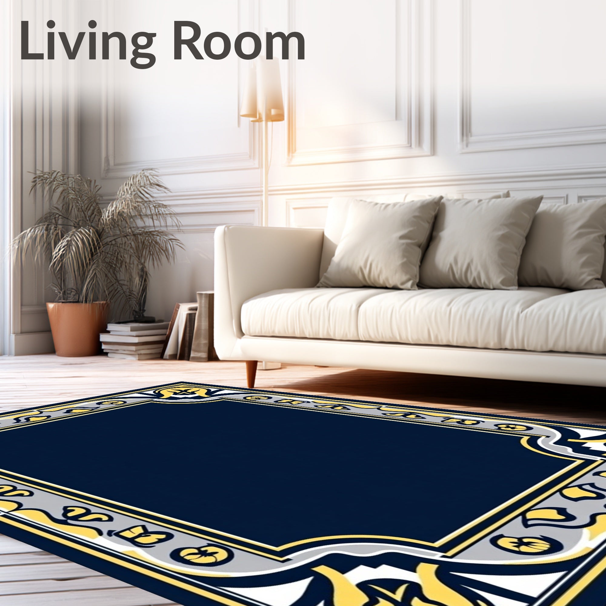 Ornate Yellow Grey Floral Border Rug