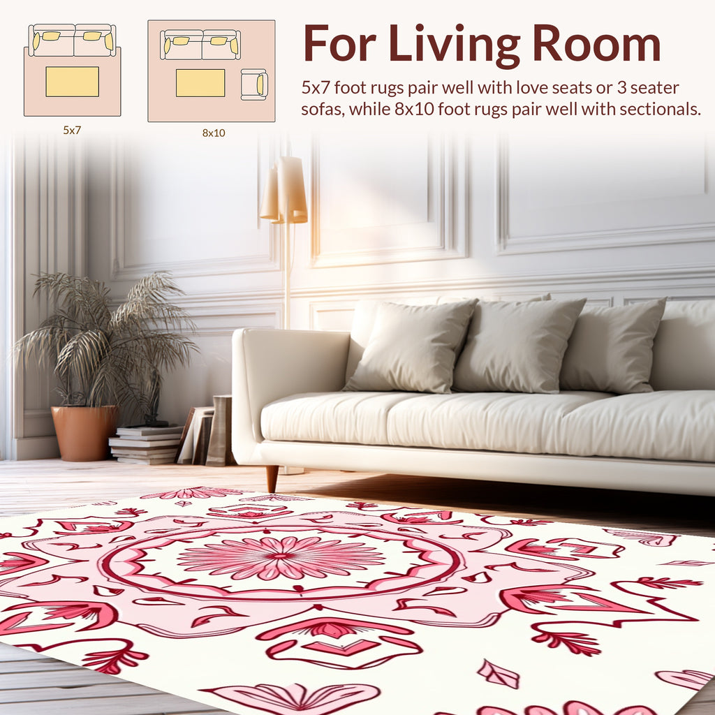 Vintage Pink Floral Tile Pattern Rug