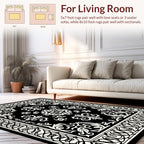 Intricate Black White Floral Border Rug