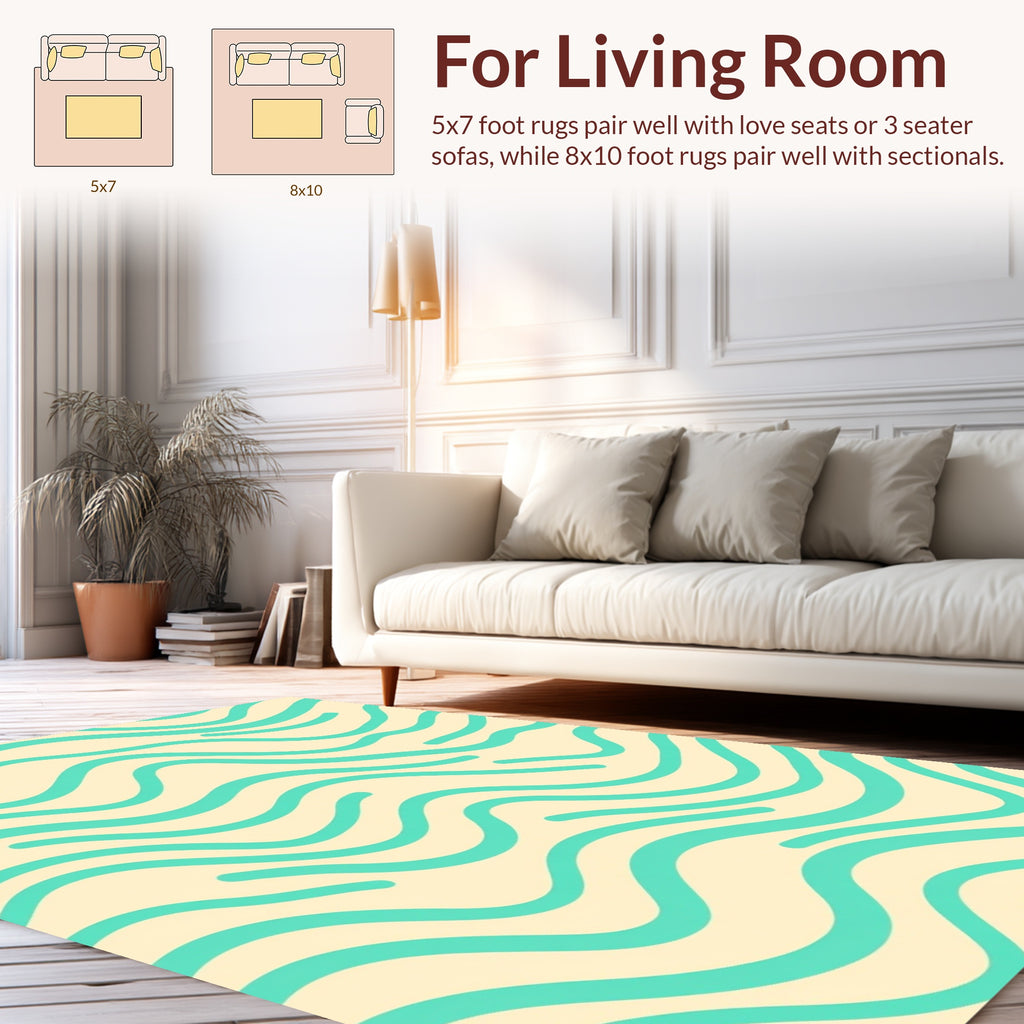Aqua Wave Cream Pattern Rug