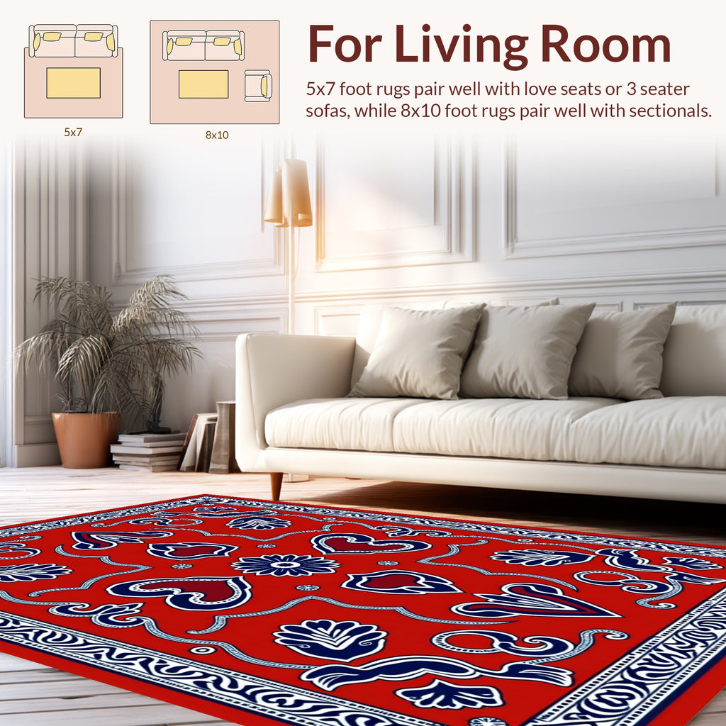 Classic Red Blue Floral medallion Pattern Rug