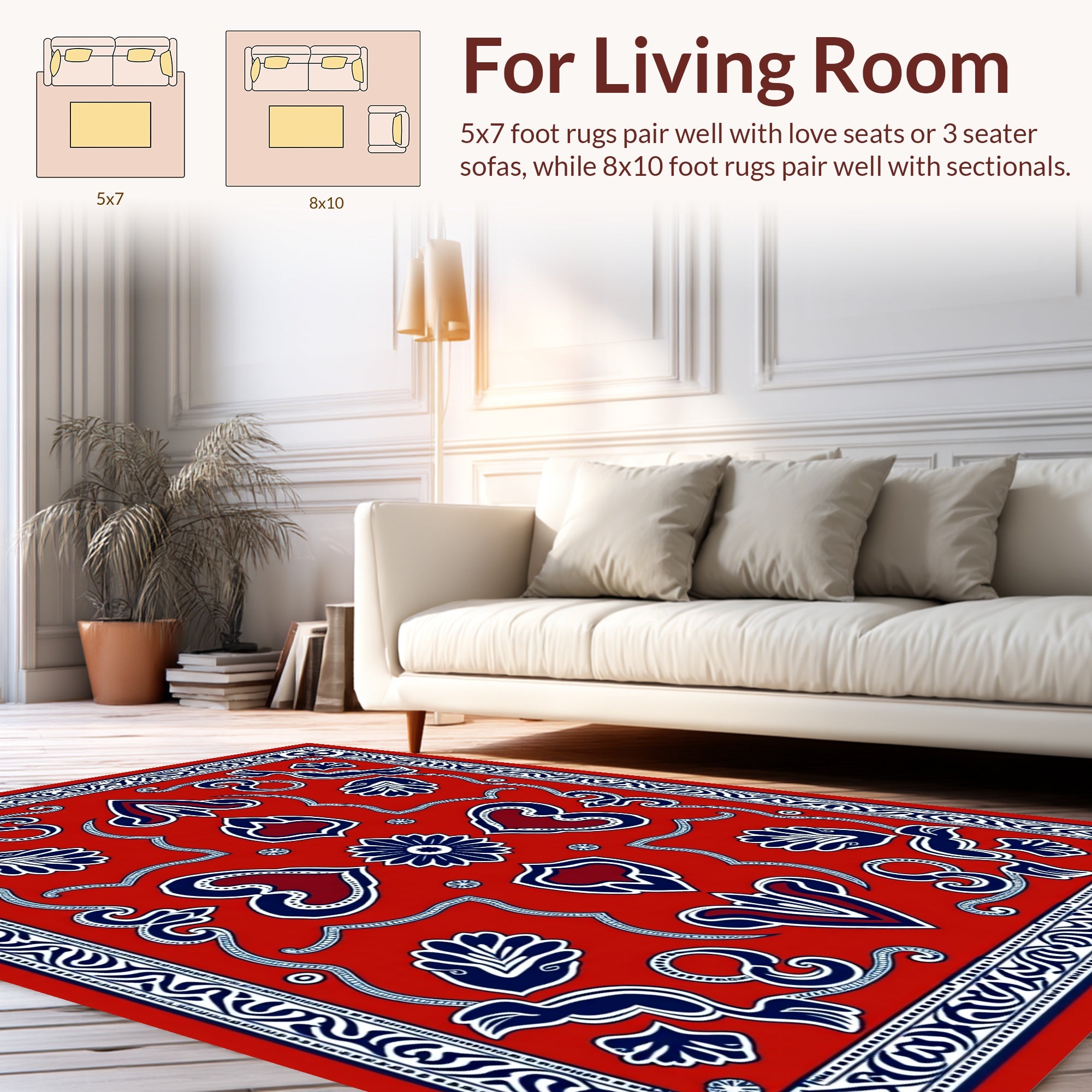 Classic Red Blue Floral medallion Pattern Rug