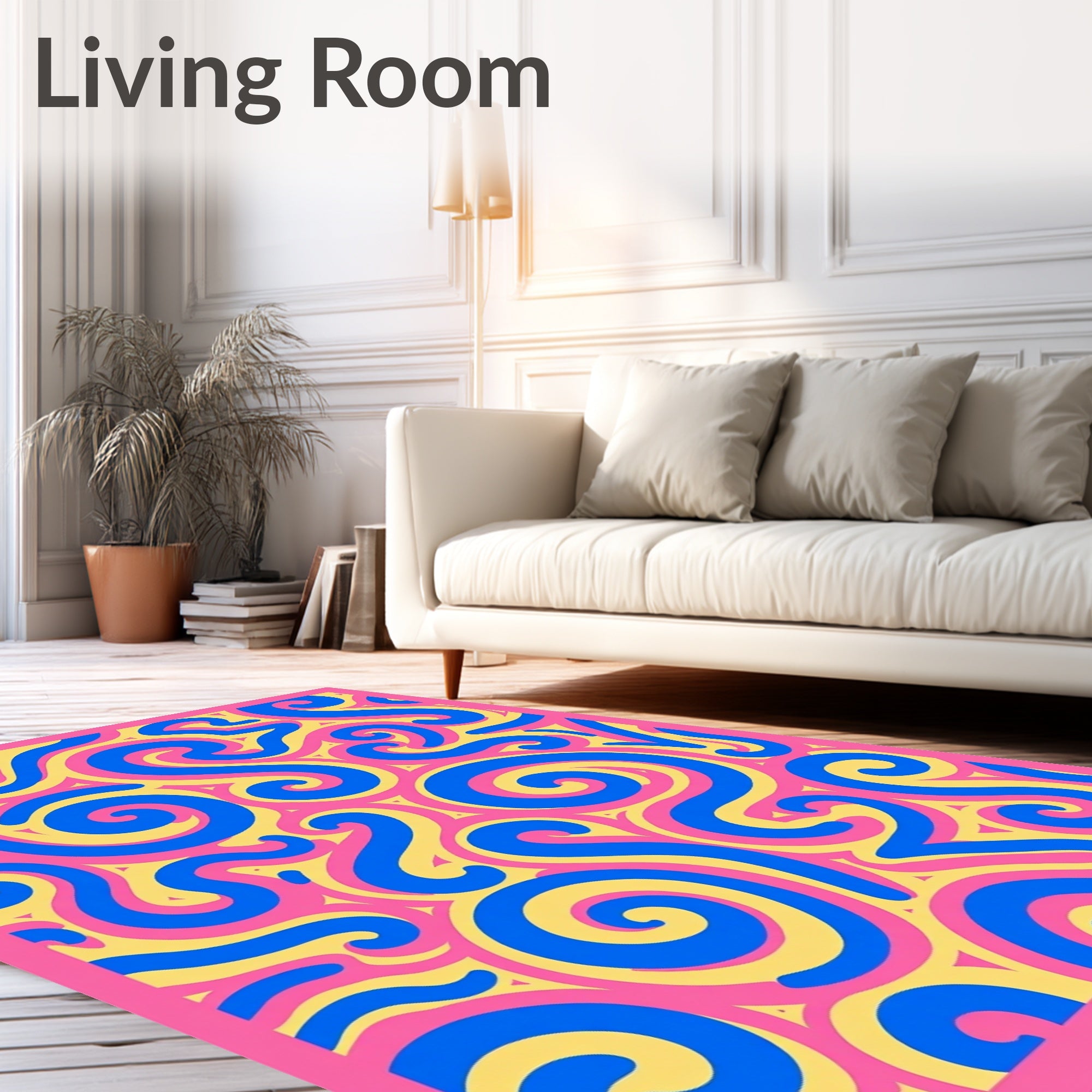 Vivid Blue Pink Yellow Swirl Rug