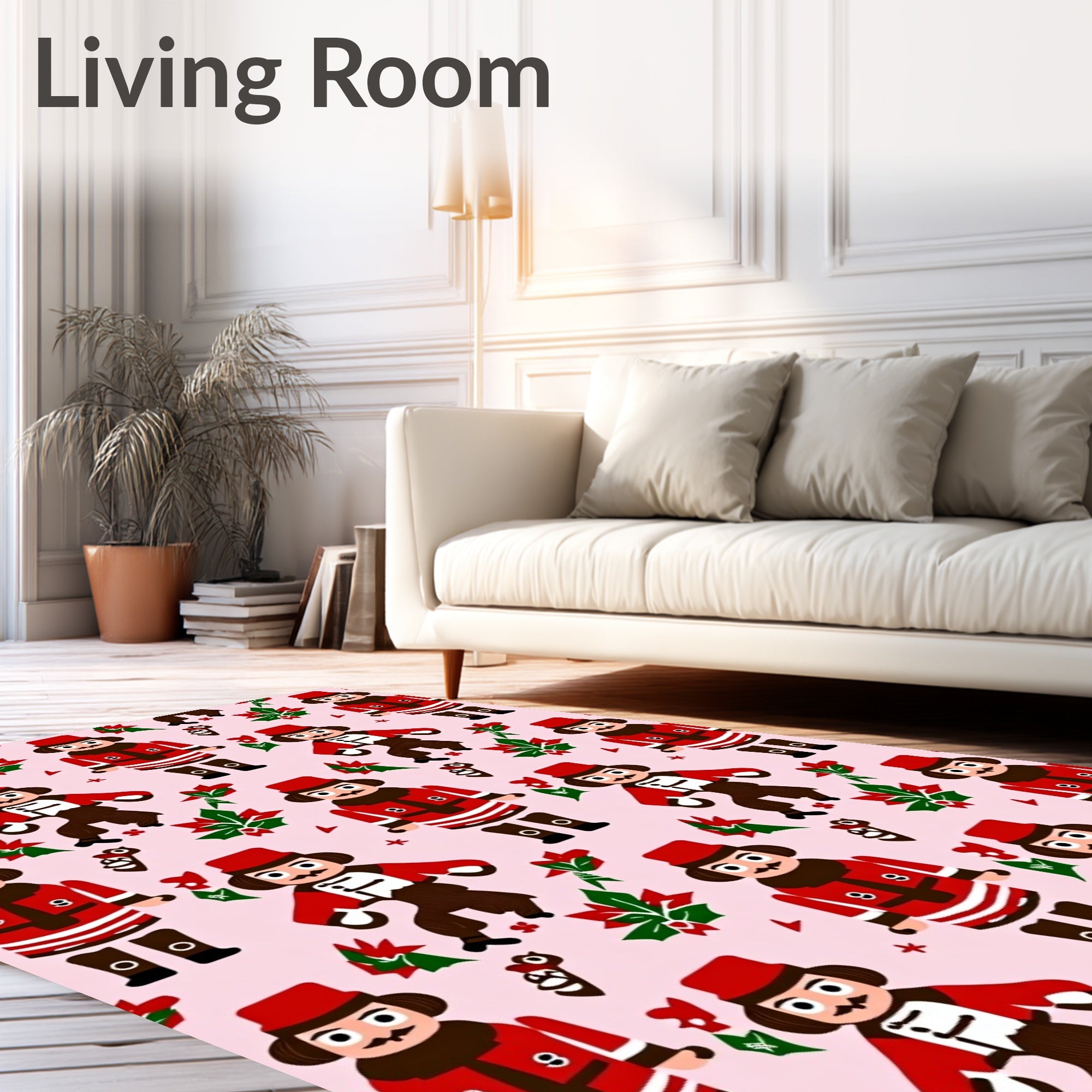 Festive Red Nutcracker Poinsettia Collage Rug