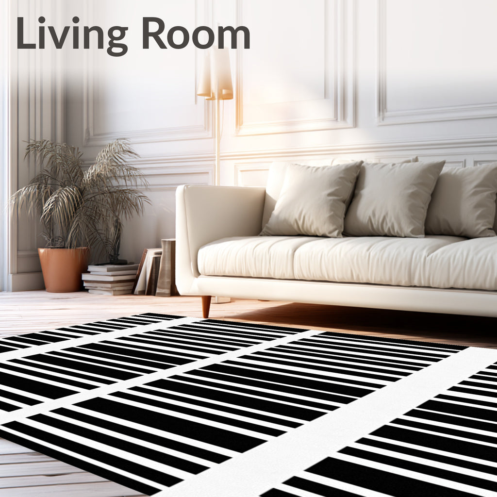 Bold Black White Stripe Pattern Rug