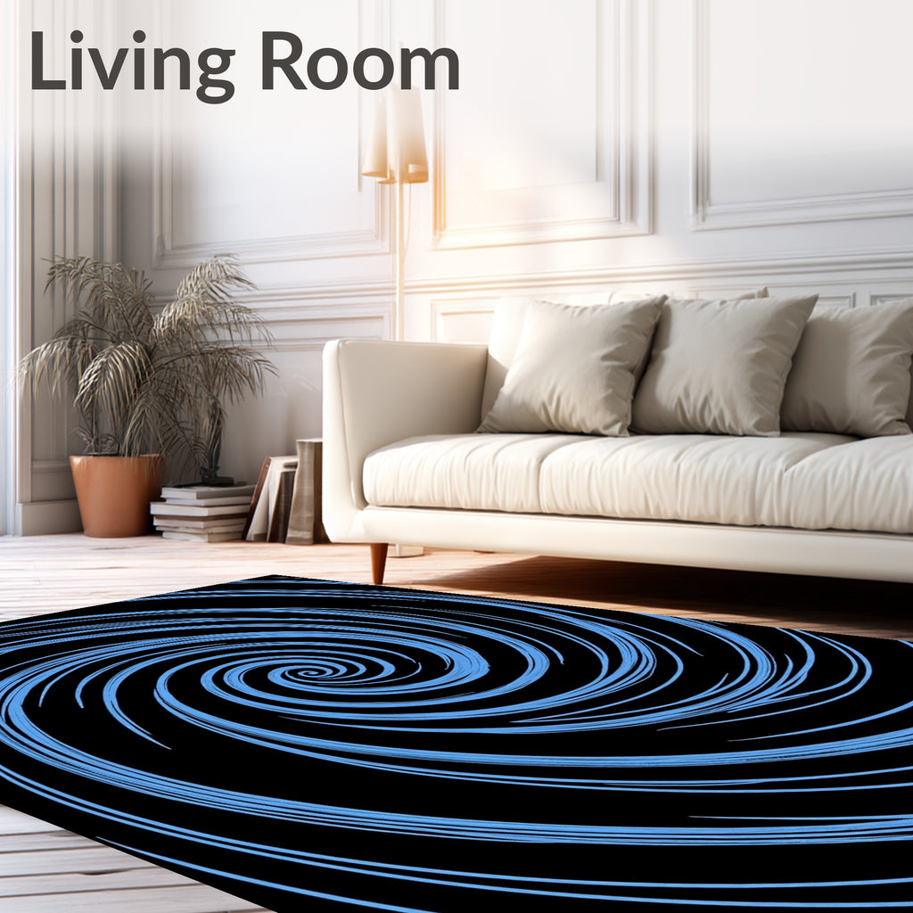 Sky Blue Swirling Concentric Lines Rug
